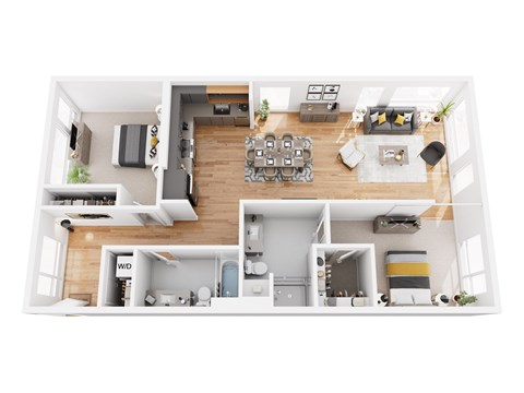 Floor plan for 2 beds, 2 baths, 1128 sqft